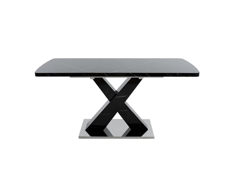  Table à manger extensible plateau effet marbre noir pied en x 120-160 cm W2552S00019 - Conforama A