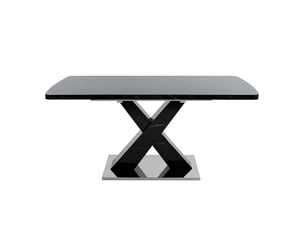 Table à manger extensible plateau effet marbre noir pied en x 120-160 cm