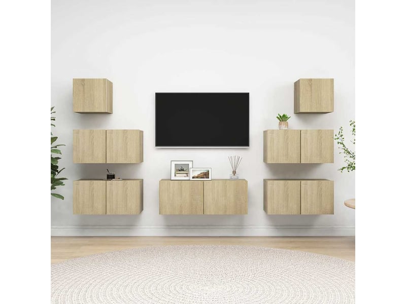  Ensemble de meuble tv - banc tv - meuble de rangement 7 pcs chêne sonoma bois d'ingénierie  - Conforama B