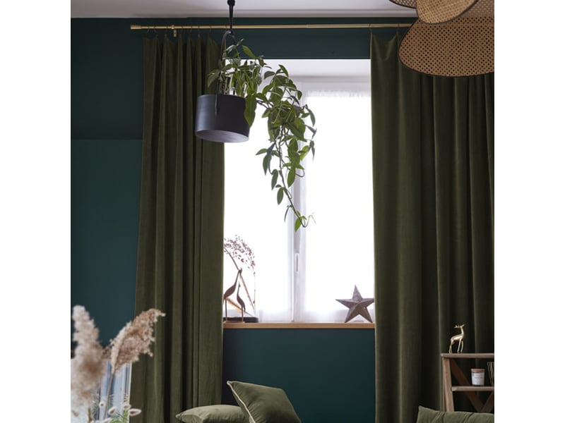  Rideau ajustable 140x270 cm velours de coton thym PD21322 - Conforama E