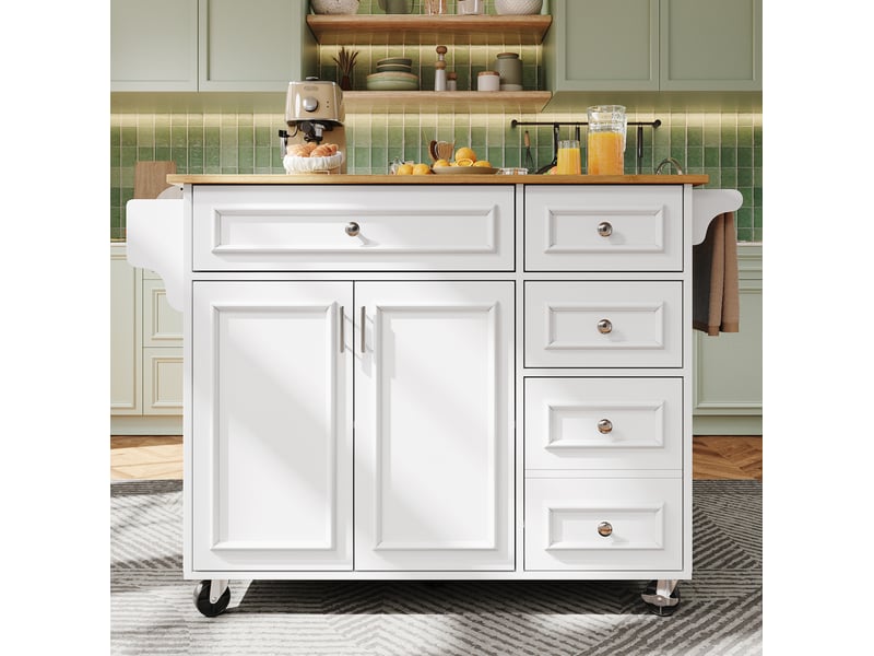  Îlot de cuisine 110x75x92 cm avec tablette pliante extensible, compartiments réglables, pour cuisine, en mdf, blanc  - Conforama B