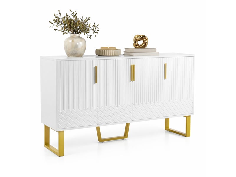 Buffet blanc brillant 4 portes en mdf 140 x 40 x 80 cm  - Conforama A