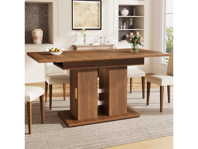  Table à manger extensible 120160 x 80 x 75 cm, 4 à 6 personnes, rangements latéraux, étagères, piètement à doubles lattes verticales, marron foncé Bliss Lite - Conforama D