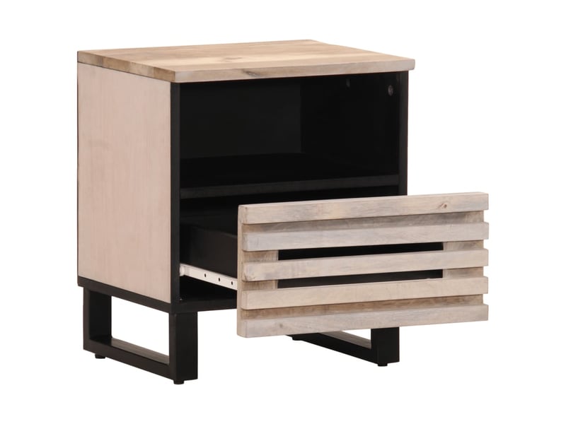  Table de chevet - cabinet de chevet - table de nuit 40x34x46 cm bois de manguier massif blanchi  - Conforama A
