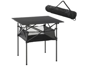 Table de camping pliable 70 x 70 cm en aluminium gris, avec sac en maille et housse de transport légère