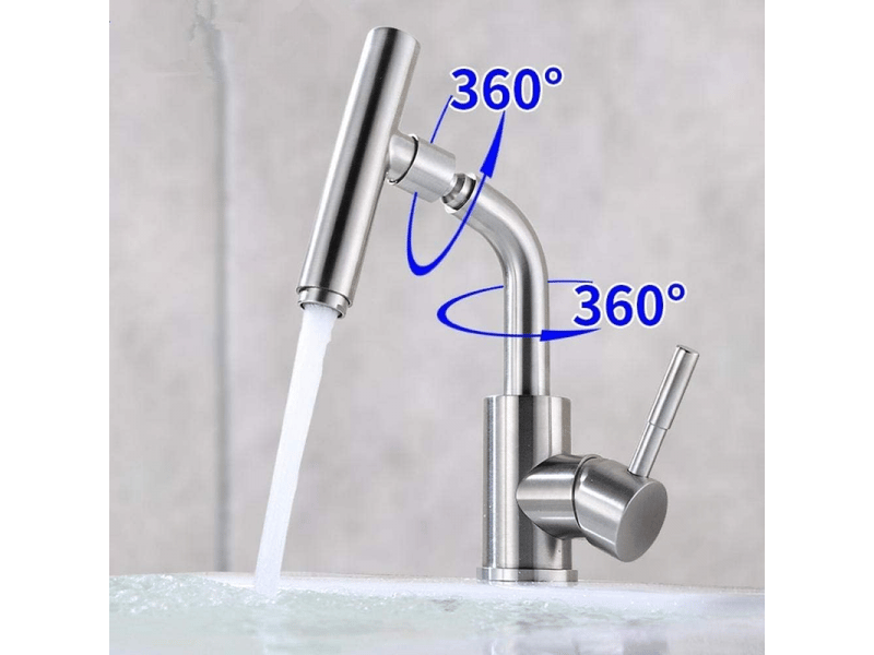  Robinet de lavabo de salle de bain pivotant créatif en acier inoxydable, petit robinet mitigeur de lavabo en acier inoxydable monté sur comptoir  - Conforama B