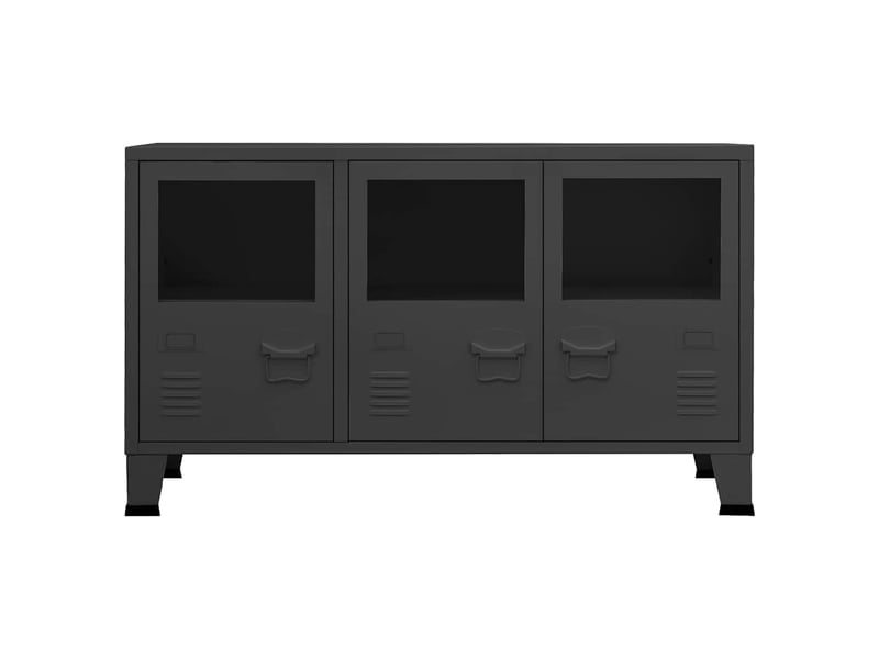  Buffet - bahut - meuble de rangement industriel anthracite 105x35x62 cm métal et verre  - Conforama C