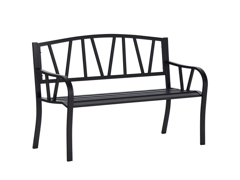 Banc de jardin en métal noir imperméable, banc d'extérieur 2 places en fer, 128 x 56 x 86 cm - Conforama A