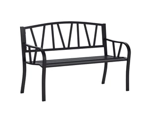 Banc de jardin en métal noir imperméable, banc d'extérieur 2 places en fer, 128 x 56 x 86 cm
