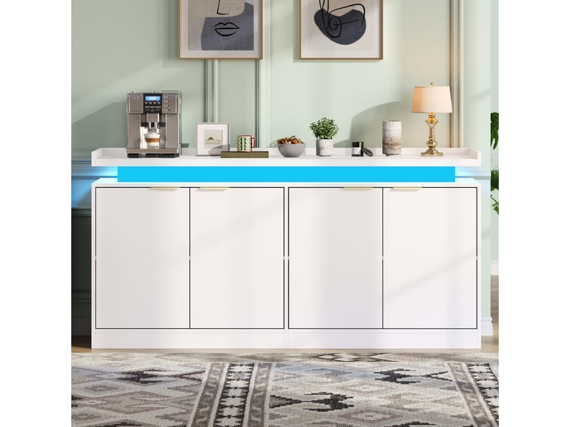  Buffet blanc 4 portes avec éclairage led rgb 160 cm en mdf  - Conforama E
