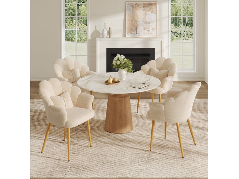 Lot de 4 fauteuils de salle à manger 64x65,5x85 cm en tissu teddy beige - Conforama B