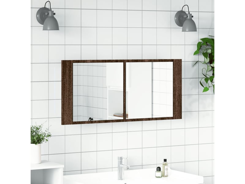  Armoire à miroir à led de bain chêne marron 100x12x45 cm  - Conforama C