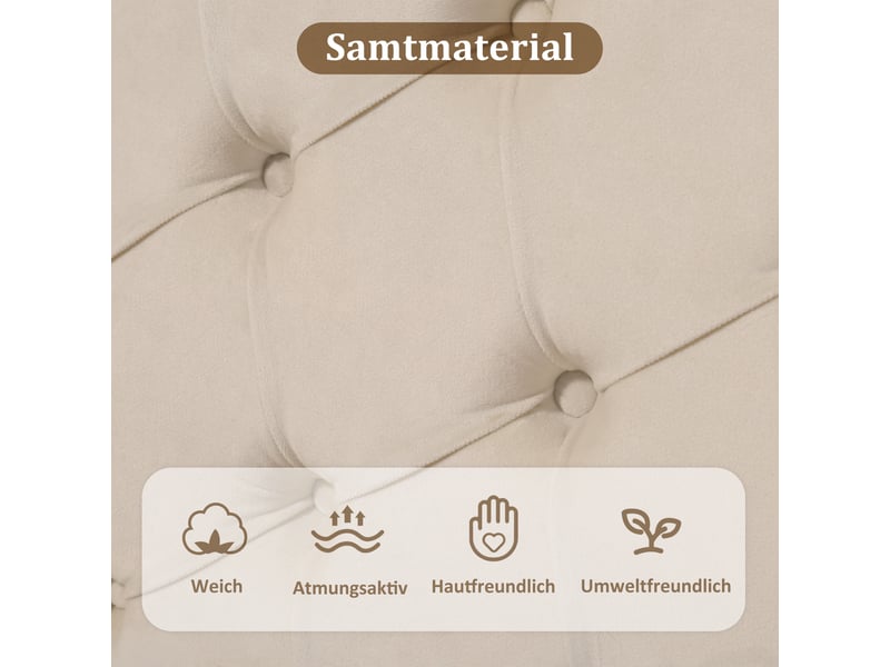  Lit simple 90x200 cm avec sommier à lattes bois, lit adulte, rembourré velours beige, tête de lit réglable en hauteur  - Conforama W