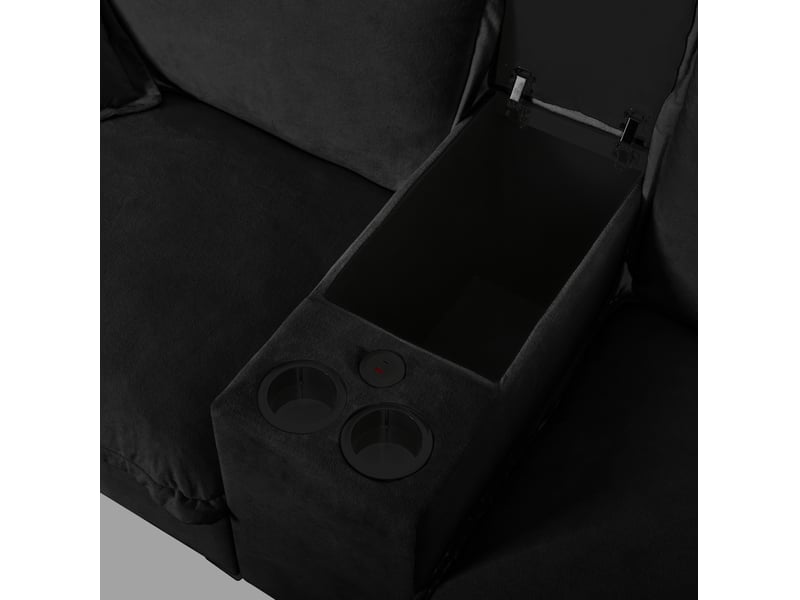  Canapé d’angle modulaire 224 x 151 x 90 cm, porte-gobelets, espaces de rangement, usb, chenille noire  - Conforama E