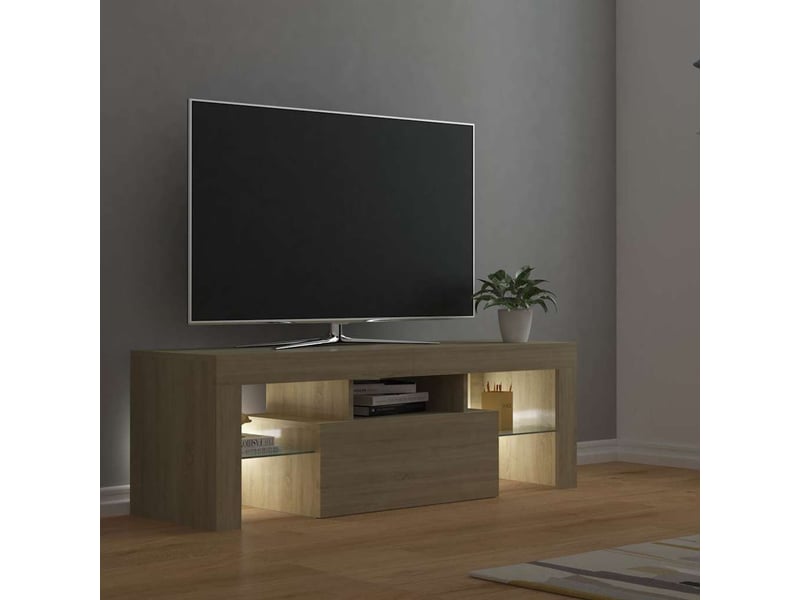  Meuble tv - banc tv - meuble de rangement avec lumières led chêne sonoma 120x35x40 cm  - Conforama D