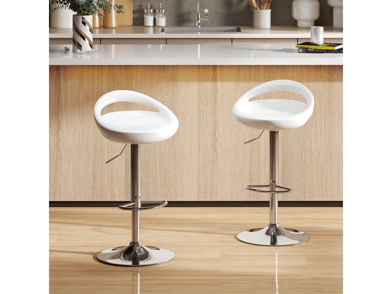  Lot de 2 tabourets de bar chaises de bar hauteur réglable dossier et repose-pieds pivotant à 360° 46x41x76-96cm blanc  - Conforama C