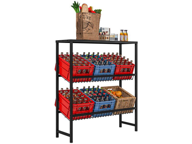  Étagère de rangement réglable en hauteur, en métal robuste, design compact, capacité de charge de 210 kg, noire  - Conforama A