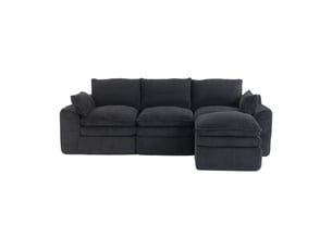 Canapé d'angle réversible fixe <strong>MERAX</strong> <strong>canapé compressible</strong> 3 places Velours côtelé noir