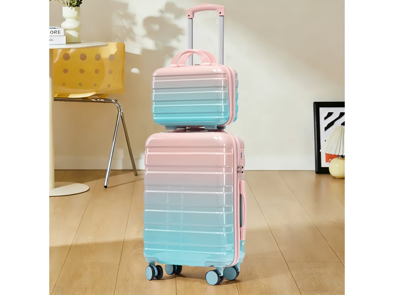  Set de valises rigides,20 pouces avec trousse 14 pouces,avec serrure à code,pc,rose  - Conforama B