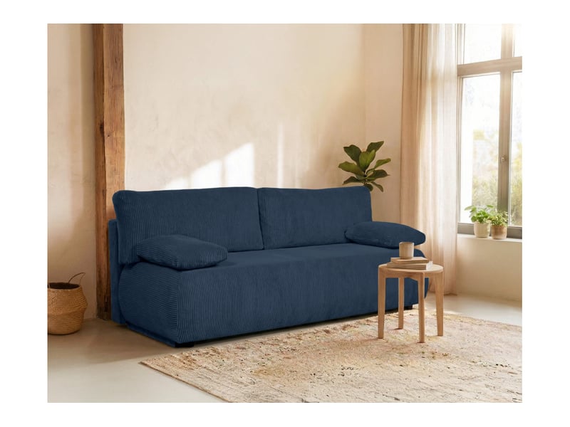 Canapé droit veluto convertible avec coffre en velours côtelé - bleu foncé VELUTO - Conforama B