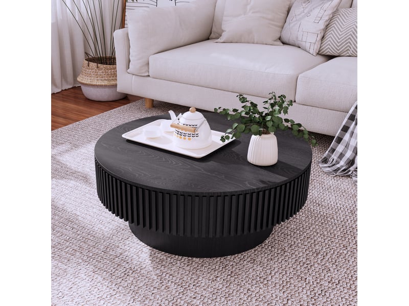  Table basse 82.0x25.0x82.0 cm avec rangement caché en bois et mdf noir  - Conforama D