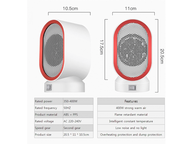  Mini chauffage d'appoint électrique, ventilateur de chauffage domestique 400 w, mini appareil de chauffage solaire basse consommation, silencieux, multicolore - xlh-zls-005888mf XLH-ZLS-005888MF - Conforama B