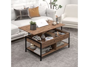 Table basse relevable table de salon compartiment caché 2 étagères inférieures 100 x 80 x 60 cm noir marron rustique