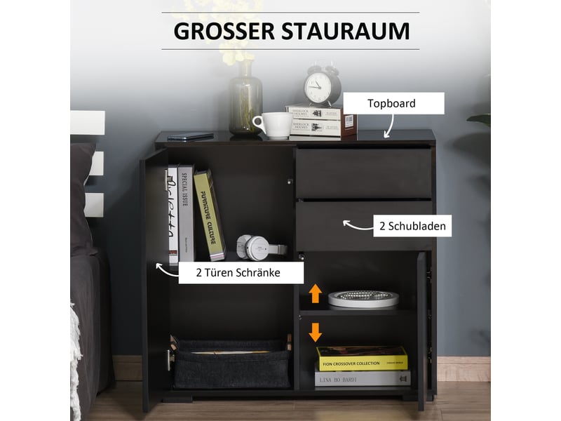 Buffet avec 2 portes, 2 tiroirs et étagère réglable en contreplaqué 79×36×74 cm noir - Conforama C