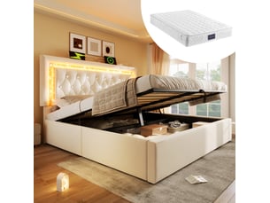 Lit coffre 140x200 cm <strong>REDOM</strong>  <strong></strong> coloris beige
