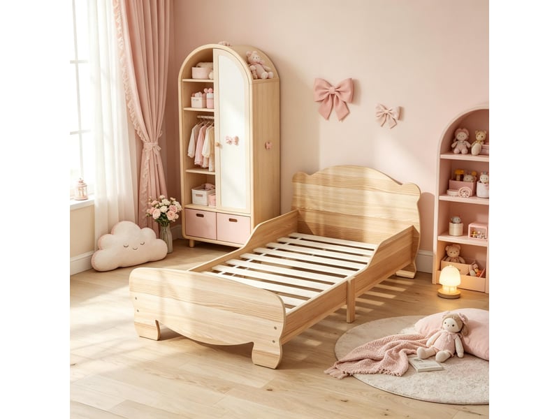  Lit enfant 70x140 bois naturel avec barrière de sécurité motif ours  - Conforama W
