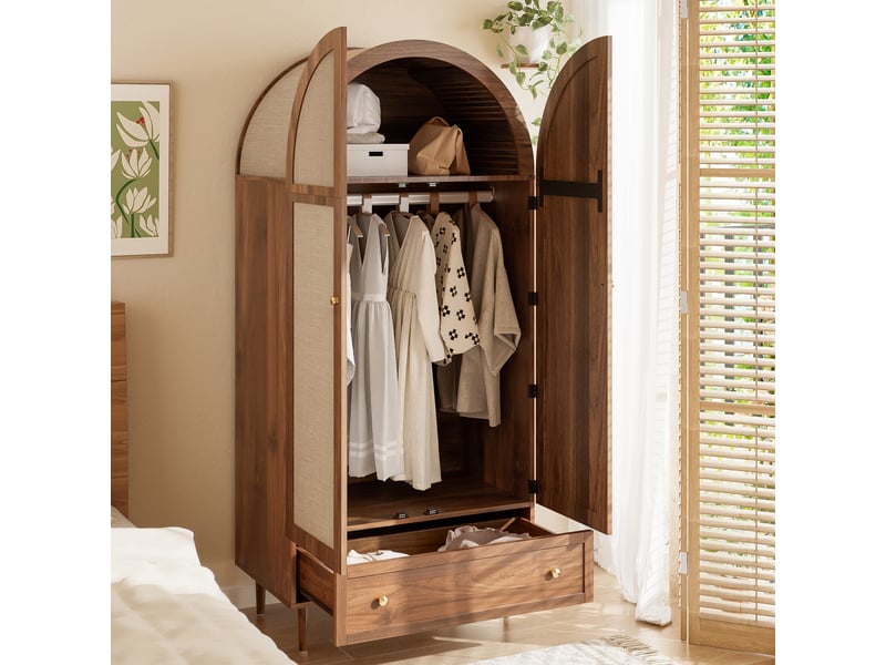  Armoire de rangement avec portes en tissu, penderie, étagères et tiroir pour chambre en mdf 79×50×175 cm bois  - Conforama C