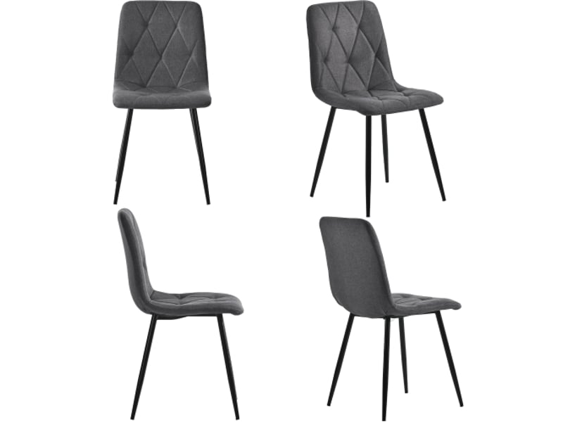  Lot de 4 chaises de salle à manger, gris, avec dossier, assise en velours, structure et pieds en métal  - Conforama A