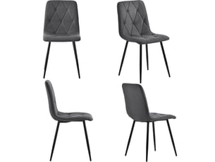 Lot de 4 chaises de salle à manger, gris, avec dossier, assise en velours, structure et pieds en métal