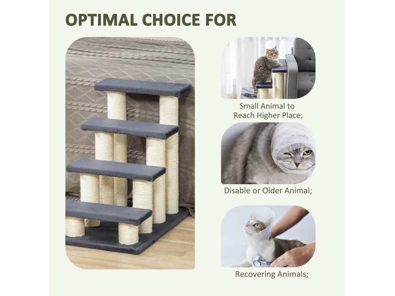  Escalier à 4 marches 60x40,5x59 cm – gris – peluche douce et espace à griffer  - Conforama E
