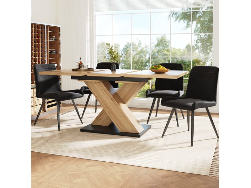  Table à manger extensible 119-158,5 x 80 cm en mdf, finition naturelle, 6-8 personnes  - Conforama E