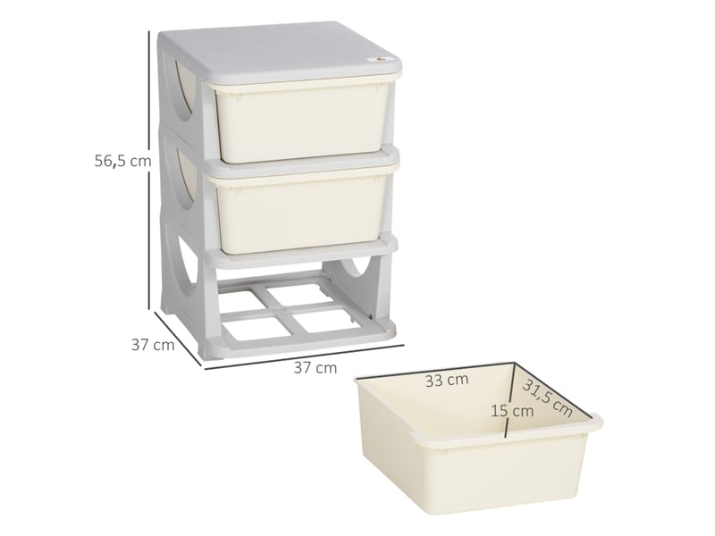 Meuble de rangement enfant 37 x 37 x 56,5 cm – blanc crème – 3 tiroirs amovibles avec assise pratique - Conforama C