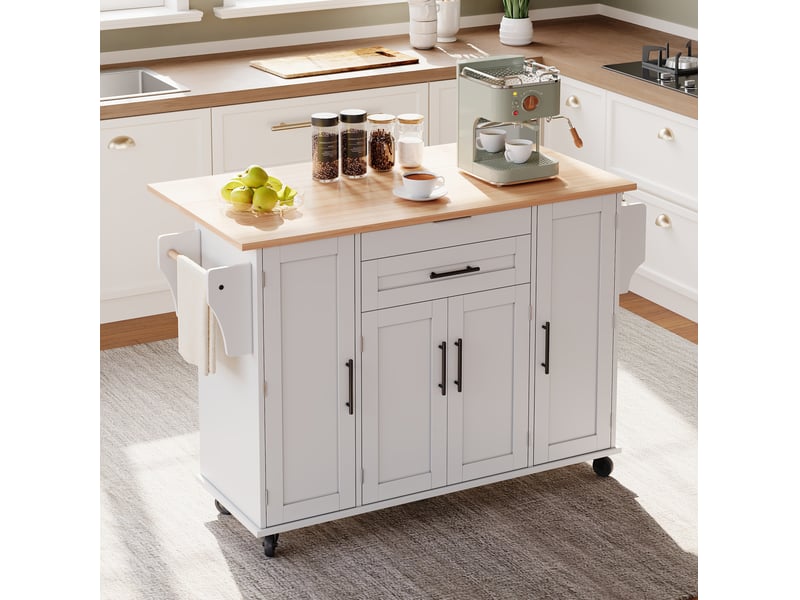  Desserte de cuisine mobile 136x70x92 cm blanche et naturelle avec plateau extensible  - Conforama B
