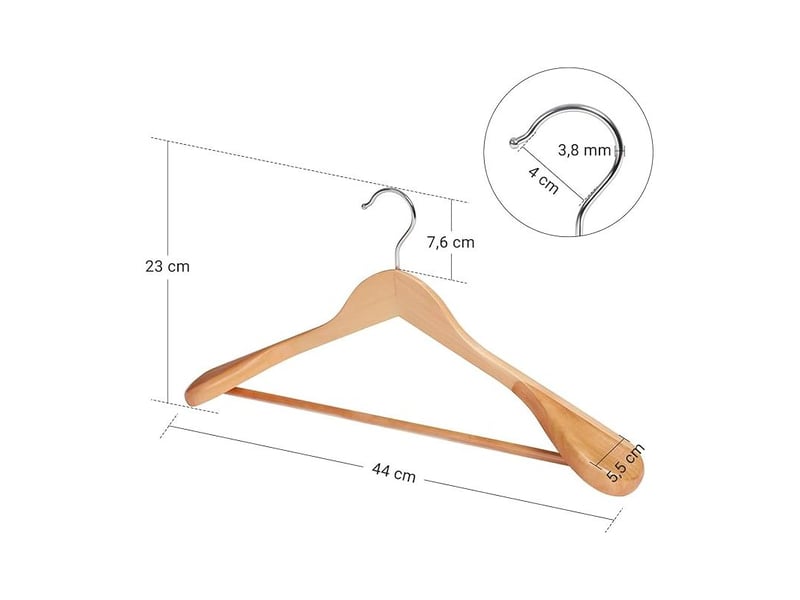  Lot de 6 cintres, en bois massif avec épaules très larges, antidérapants, pour costumes, chemises, manteaux, vestes, pantalons, crochets pivotants 360°, couleur boisée  - Conforama C