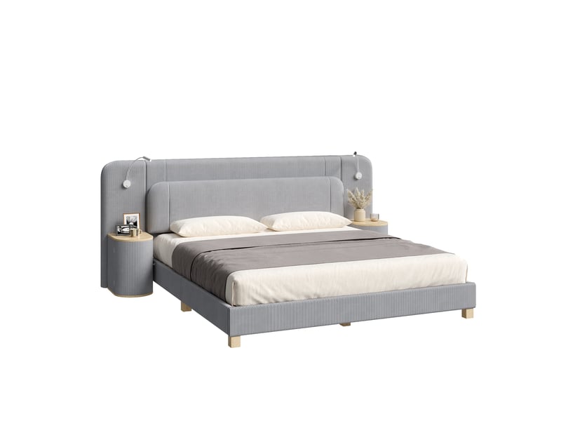  Lit rembourré 180x200 cm éclairage led velours côtelé gain de place pour chambre enfant ou adulte moderne gris OPULERANE TRADING LTD - Conforama A