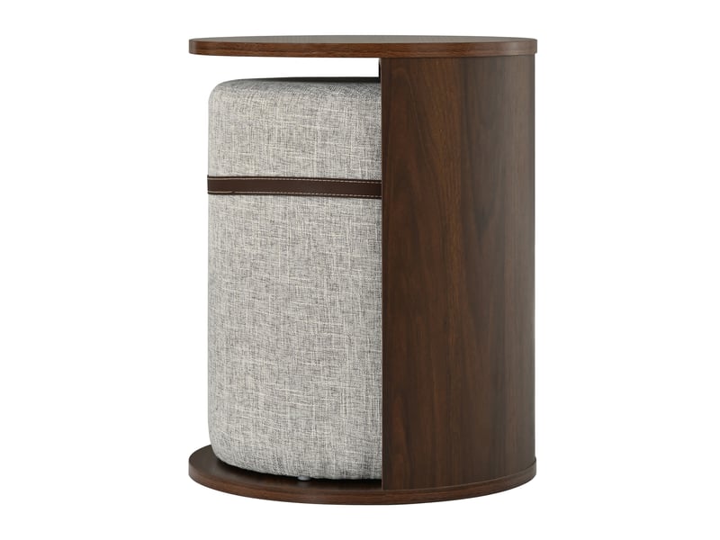  Table d’appoint ronde avec tabouret rembourré intégré, gain de place pour salon, en mdf finition noyer, 38×38×47,5 cm  - Conforama E