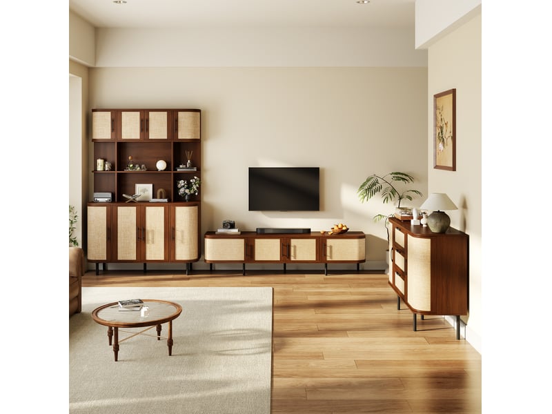  Ensemble de meubles tcqpz salon et salle à manger tv 3 pièces mdf noyer avec rangement  - Conforama D
