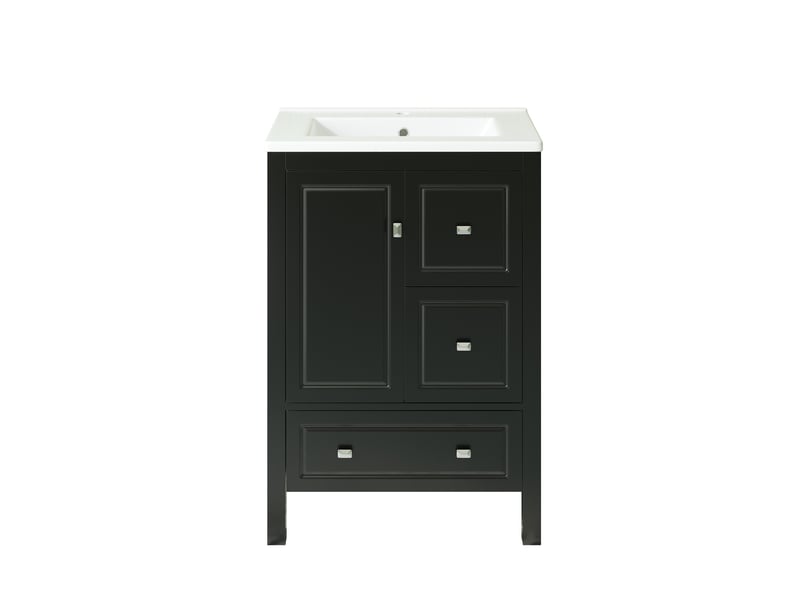  Meuble vasque mdf et céramique 62×47×90 cm, finition laquée, 3 tiroirs silencieux et 1 porte à fermeture amortie  - Conforama A