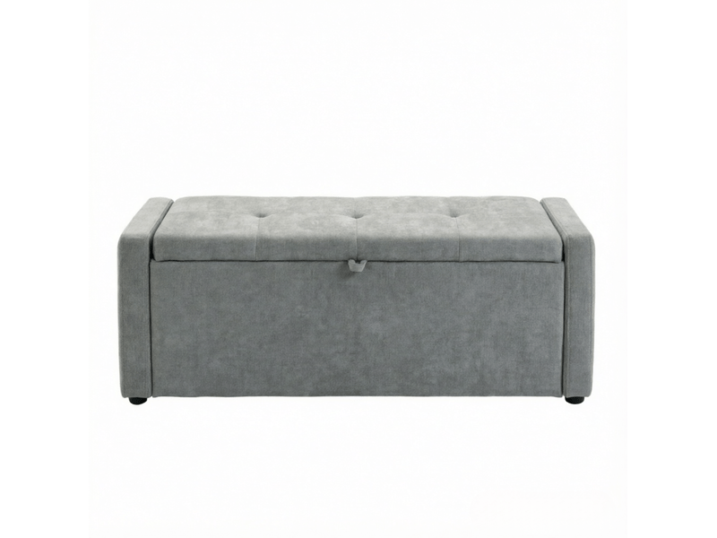  Banc de rangement tcqpz 122 x 48 x 44 cm avec coffre caché en tissu effet lin gris clair  - Conforama E