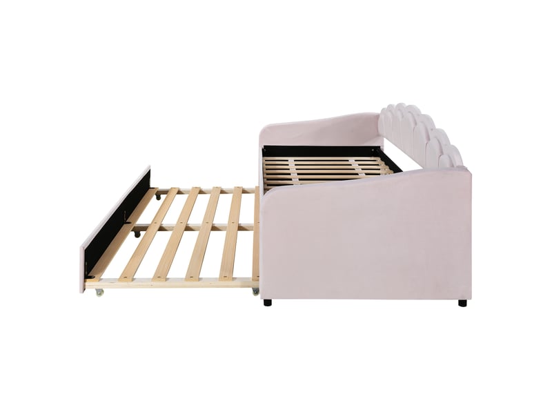 Canapé-lit 90x200 cm avec gigogne 90x190 cm et led, velours, rose, sans matelas - Conforama R