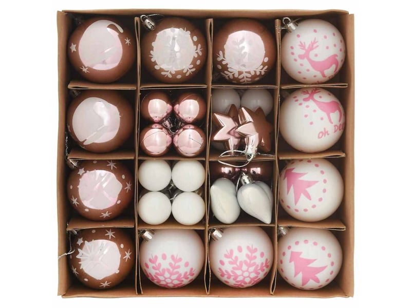  Ensemble de boules de noël 40 pcs blanc et rose ø 6 cm plastique  - Conforama C