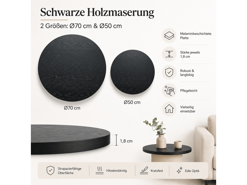  Lot de 2 plateaux de table ronds mdf mélaminé noir ø 70 et 50 cm W5128P447507 - Conforama E