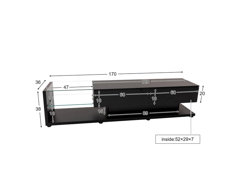  Meuble tv modenvie bas noir brillant 170 x 36 x 38 cm avec led et 2 tiroirs  - Conforama C