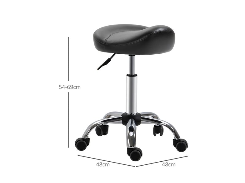  Tabouret de travail 48x48x54-69 cm, réglable en hauteur et pivotant, roulettes, similicuir noir, charge max. 120 kg  - Conforama C
