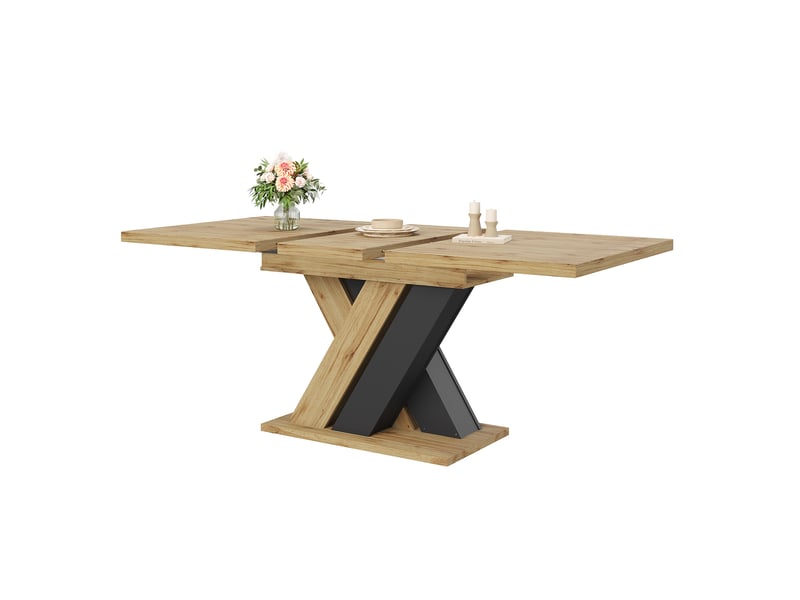  Table à manger extensible 119-158,5 x 80 x 75 cm, rallonge intégrée, plateau télescopique et pieds en x, pour cuisine ou salon,bois naturel evarich - Conforama A