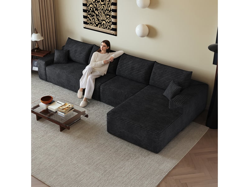  Canapé d'angle, canapé modulable, assise profonde, livré monté, design moderne, 340 cm, pour salon, chambre, noir, appartement  - Conforama C